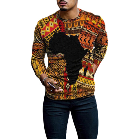 Fitted Crew-Neck and Turtle-Neck Long Sleeve Dashiki T-Shirt